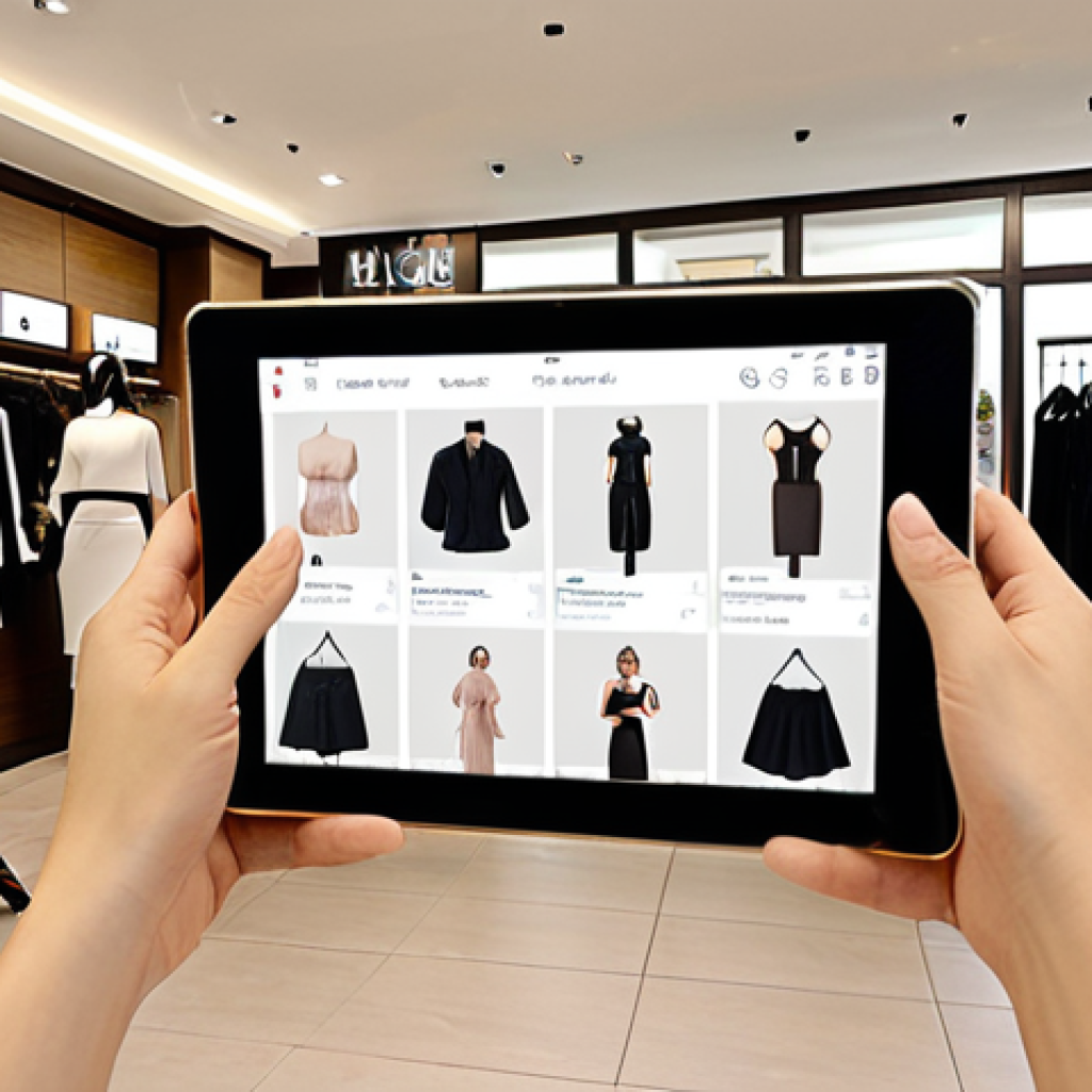 **

A modern fashion boutique in Ho Chi Minh City. An AI chatbot interface is displayed on a tablet, assisting customers with inquiries. In the background, staff are providing personalized styling advice to VIP clients. The scene highlights the integration of AI and human interaction in enhancing customer service.

**