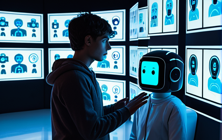 Over-Reliance on AI Counselor**

Prompt: A person looking stressed and overwhelmed, surrounded by glowing screens displaying AI chatbot interfaces, while neglecting a concerned friend who is reaching out. The scene should convey isolation and dependence on technology. Focus on the contrast between the cold, digital light of the screens and the warm, inviting presence of the friend.

**