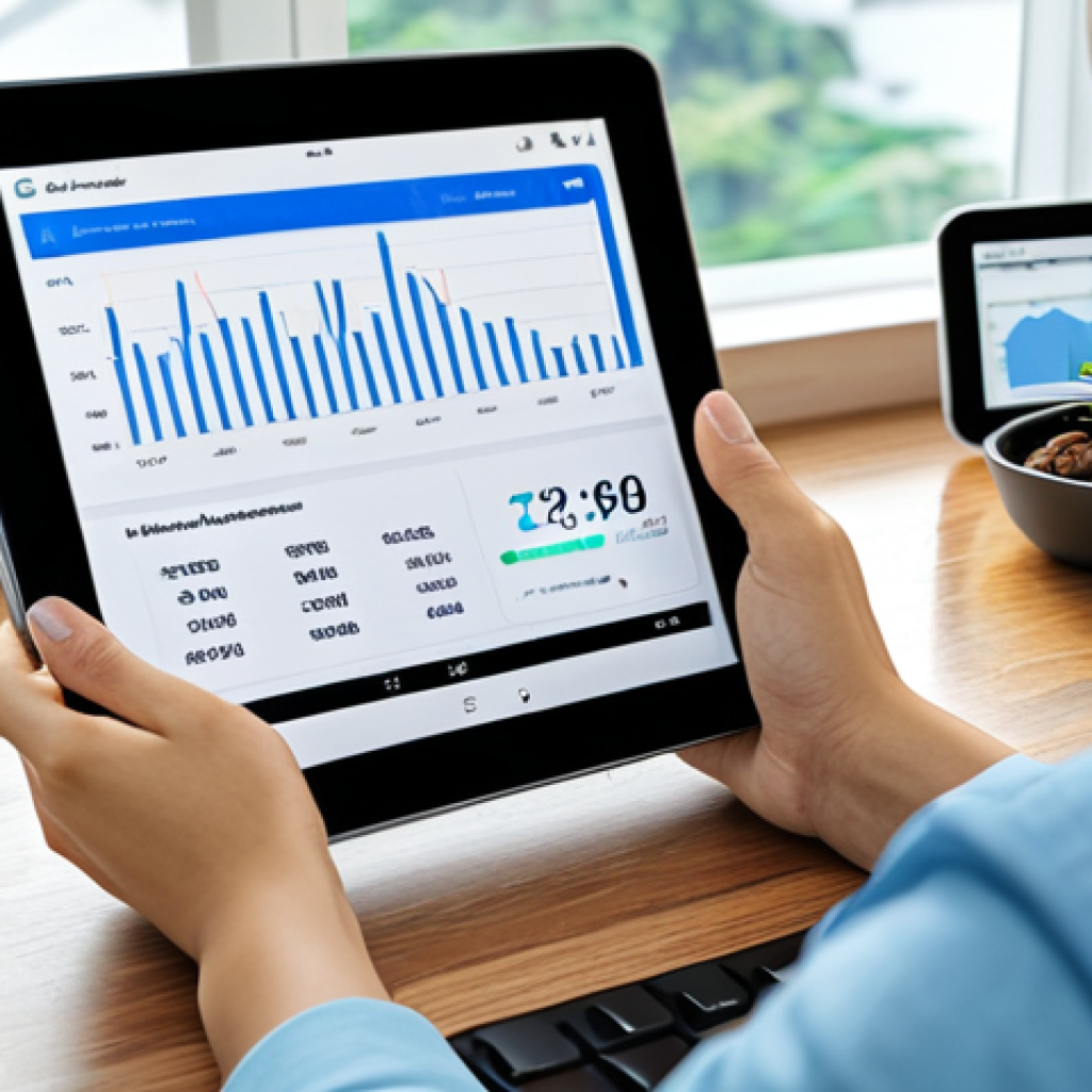 **Personalized AI Financial Advisor:** A friendly AI interface (tablet or screen) displaying personalized savings recommendations in Vietnamese Dong (VND), with charts and graphs. Background: A comfortable, modern Vietnamese home interior. Keywords: Financial advice, AI, personal finance, Vietnam, safe for work, appropriate content, fully clothed, professional, modest, family-friendly, perfect anatomy, correct proportions, natural pose.