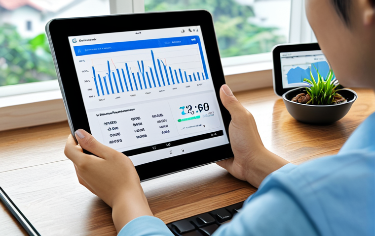 **Personalized AI Financial Advisor:** A friendly AI interface (tablet or screen) displaying personalized savings recommendations in Vietnamese Dong (VND), with charts and graphs. Background: A comfortable, modern Vietnamese home interior. Keywords: Financial advice, AI, personal finance, Vietnam, safe for work, appropriate content, fully clothed, professional, modest, family-friendly, perfect anatomy, correct proportions, natural pose.