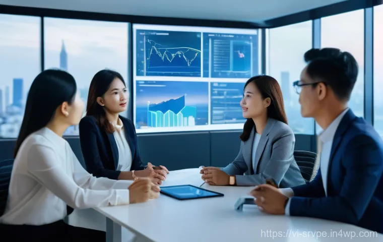 AI 상담사 서비스의 피어 리뷰 시스템 - **Prompt:** A dynamic, wide-angle shot of a group of diverse Vietnamese business professionals (men ...