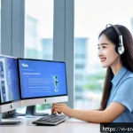 Home 18 AI 상담사 서비스의 고객 피드백 관리 - A modern Vietnamese e-commerce customer service center with diverse staff using AI-powered computers...